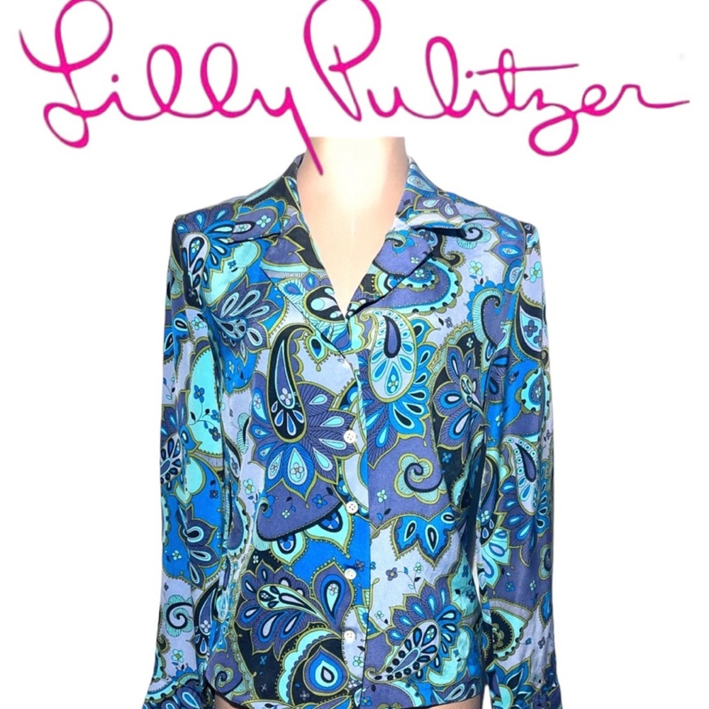 Lilly Pulitzer White Label long sleeve silk blouse. Size 4. Button down.